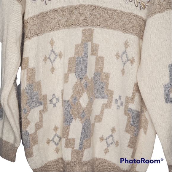 Vtg 90s turtleneck knit tunic sweater silk angora lambs wool nylon Southwestern - Picture 3 of 11